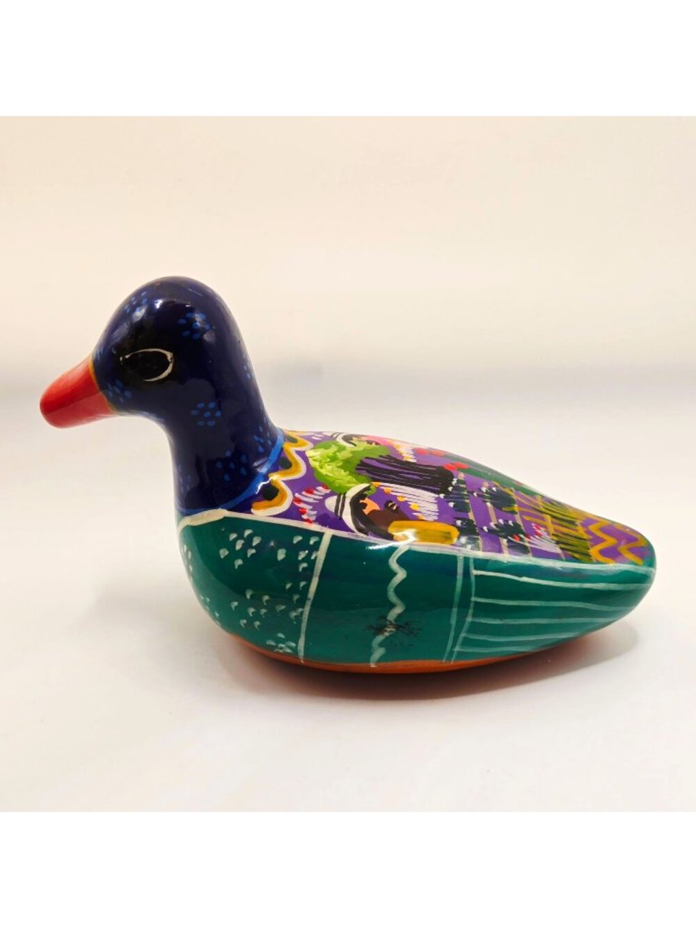 Hand-Painted Mexican Talavera Ceramic Duck Figurine 5"x3.5" Vibrant Folk Art Dec